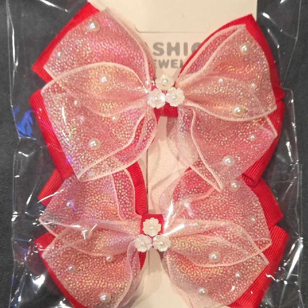 Red and Pink Hair Bows with Pearls